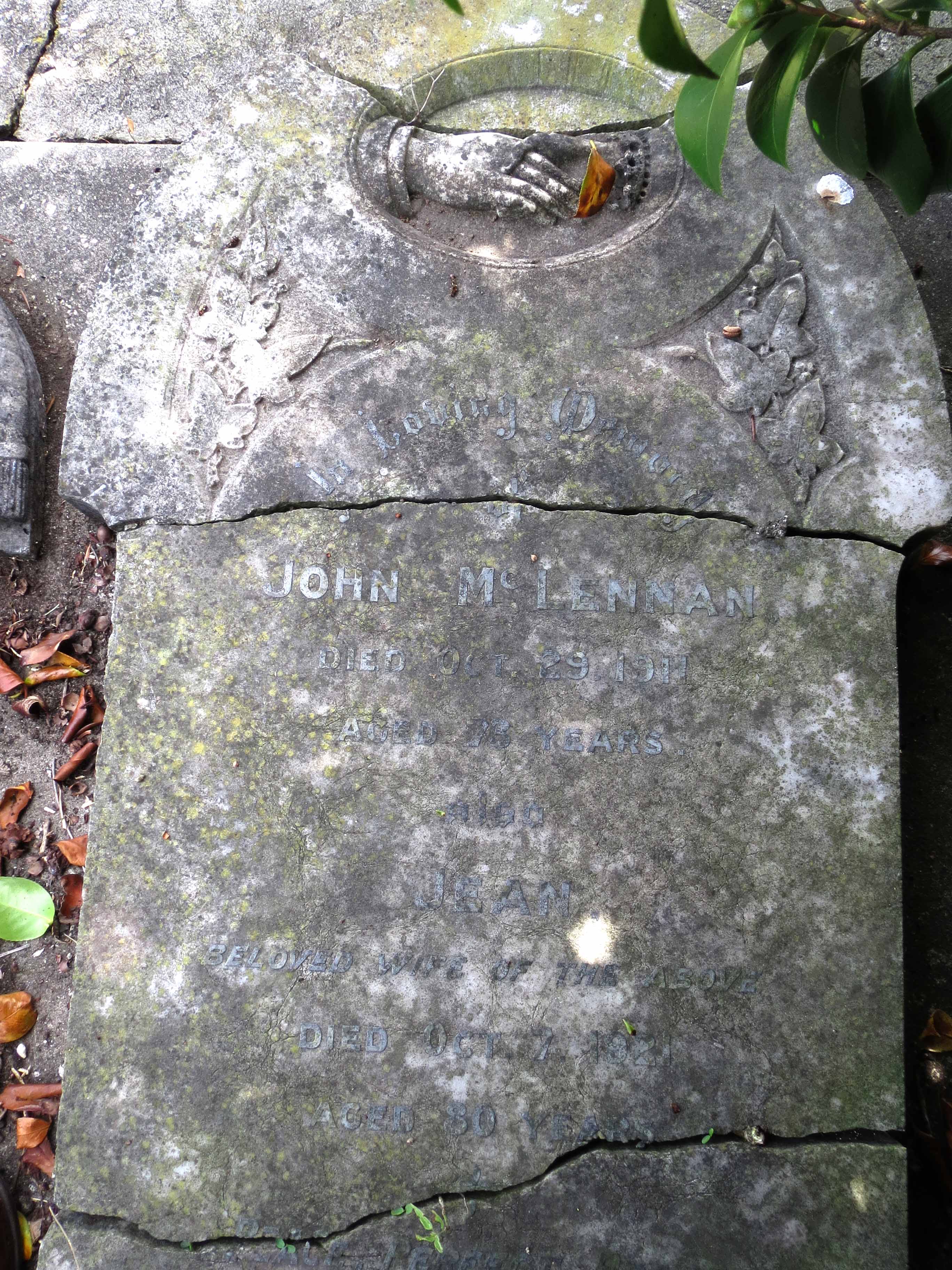 Photo of headstones/John McLennan d1911 hdstn Papakura